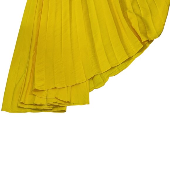 A.L.C. Size 2 Delfina Pleated One Shoulder Gown Yellow Asymmetrical Midi Dress - Picture 10 of 13